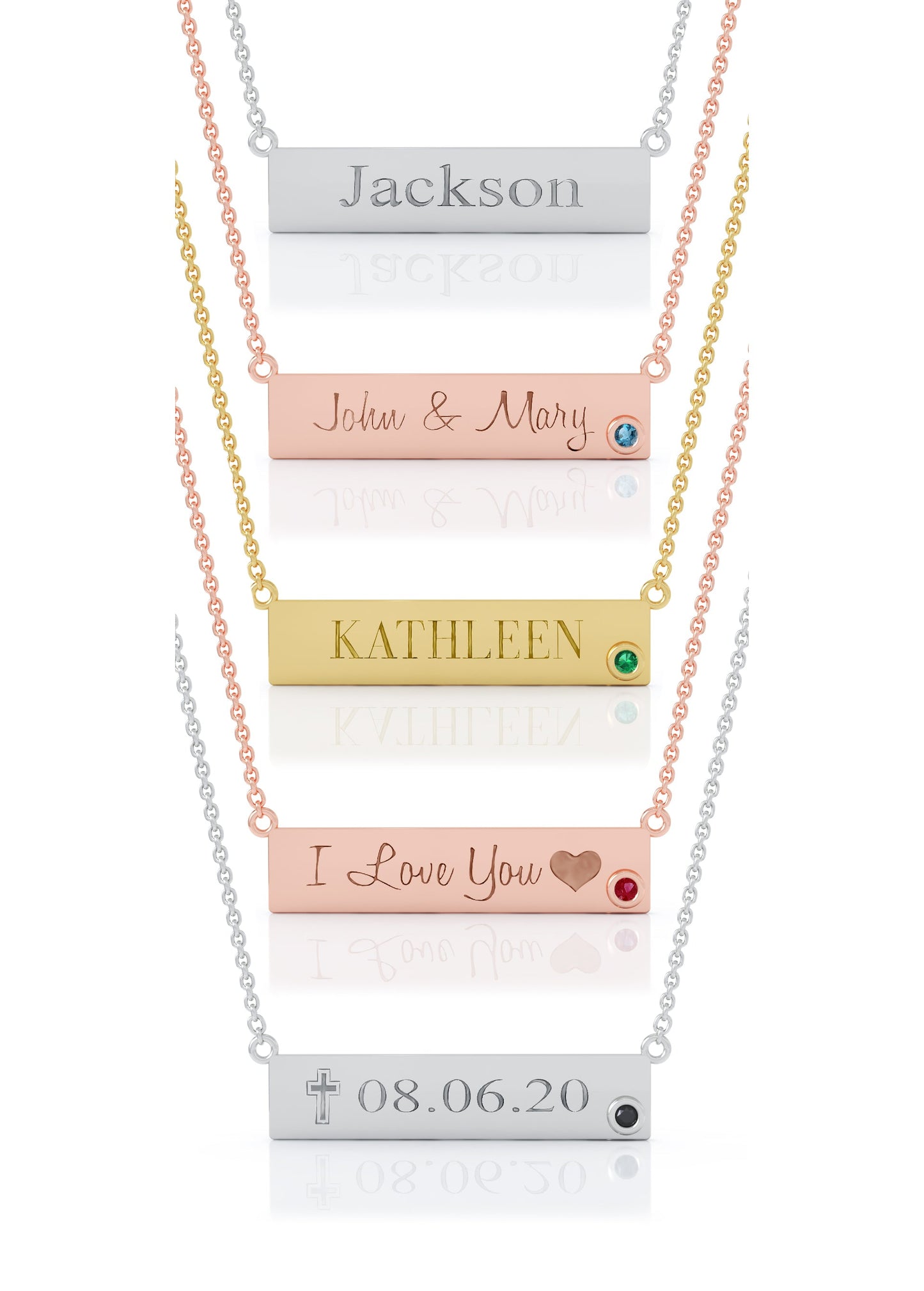 0.03Ct Gemstone Engravable Bar Necklace, 17"-18" in 14K Gold