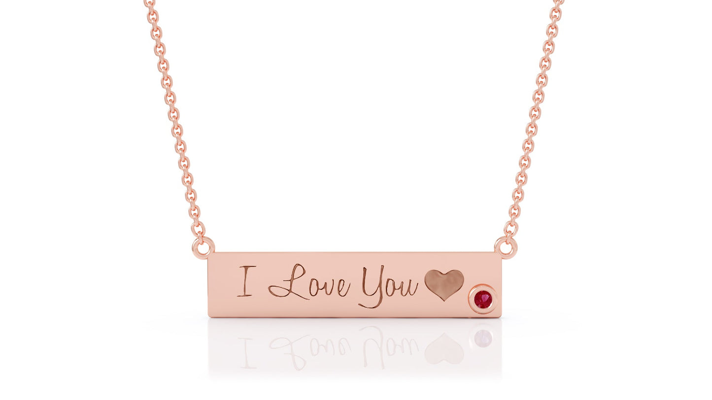 0.03Ct Gemstone Engravable Bar Necklace, 17"-18" in 14K Gold