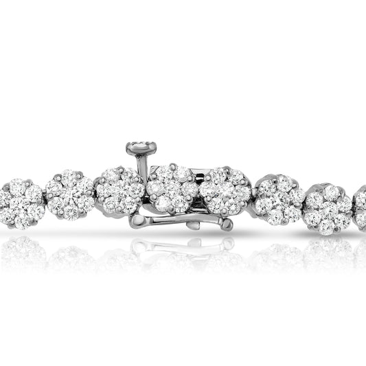 Floral 5.00Ct Diamond Cluster Tennis Bracelet in 14K White Gold