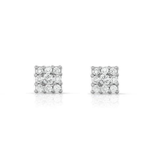 0.50Ct Diamond Cluster Square Stud Earrings in 14K White Gold