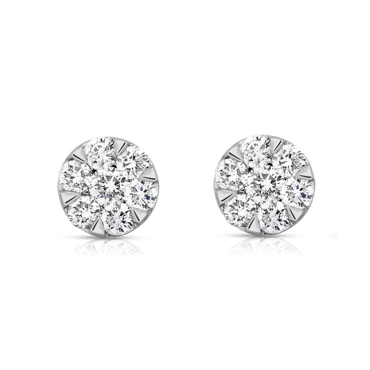 6-Prong 1.00Ct Diamond Flower Cluster Earrings in 14K White Gold