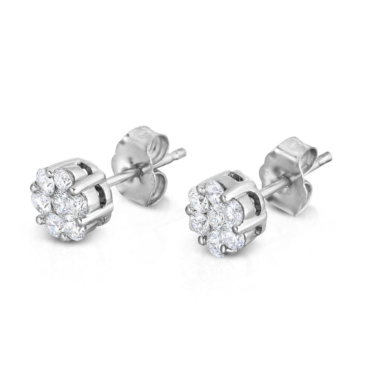 Diamond Cluster Stud Earrings in 14K White Gold