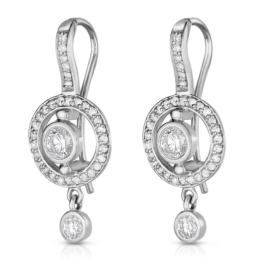 Bezel 0.90Ct Diamond Dangle Earrings in 14K White Gold