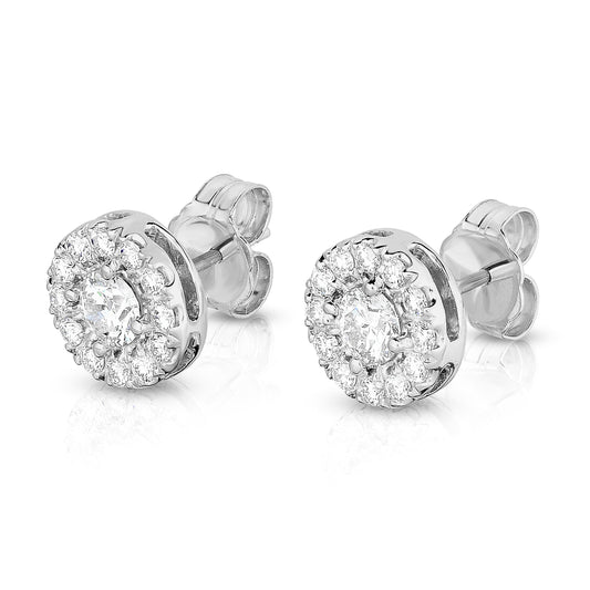 0.80Ct Diamond Round Cluster Stud Earring in 14K White Gold