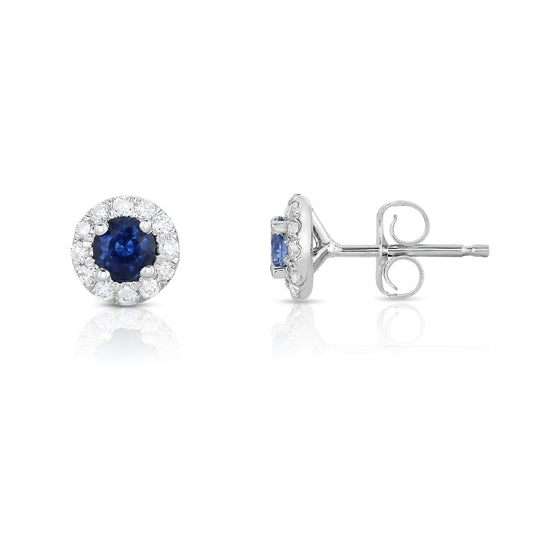 Gemstone & 0.22Ct Diamond Cluster Earrings in 14K White Gold
