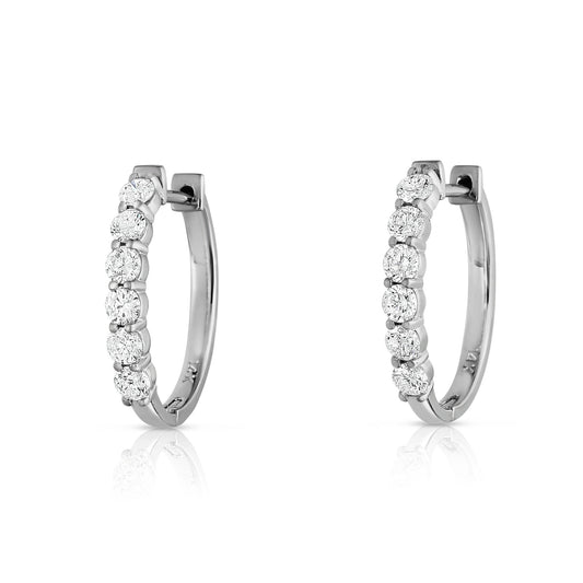 0.85Ct Diamond Hoop Earrings in 14K White Gold