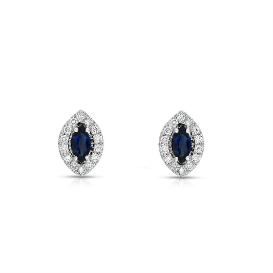 Blue Sapphire and 0.25Ct Diamond Marquise Shape Earrings in 14K White Gold