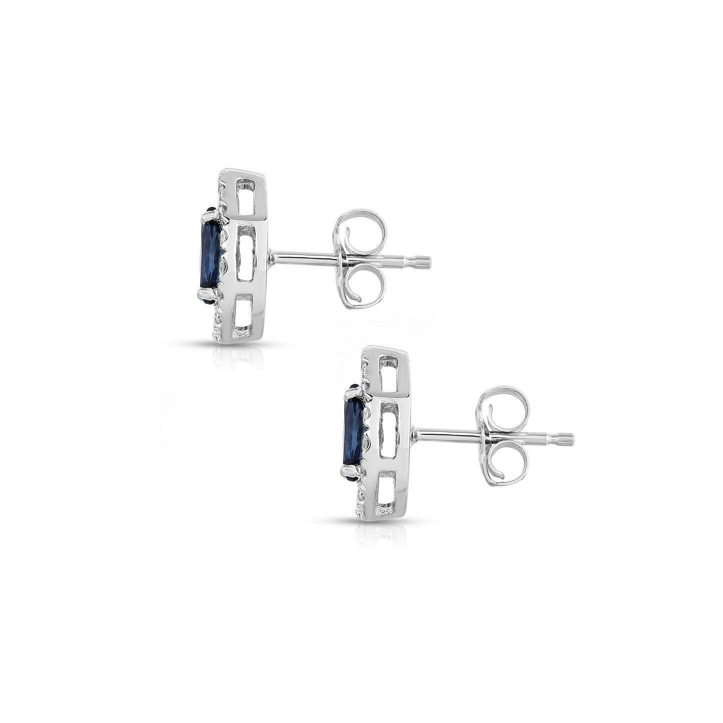 Blue Sapphire and 0.25Ct Diamond Marquise Shape Earrings in 14K White Gold