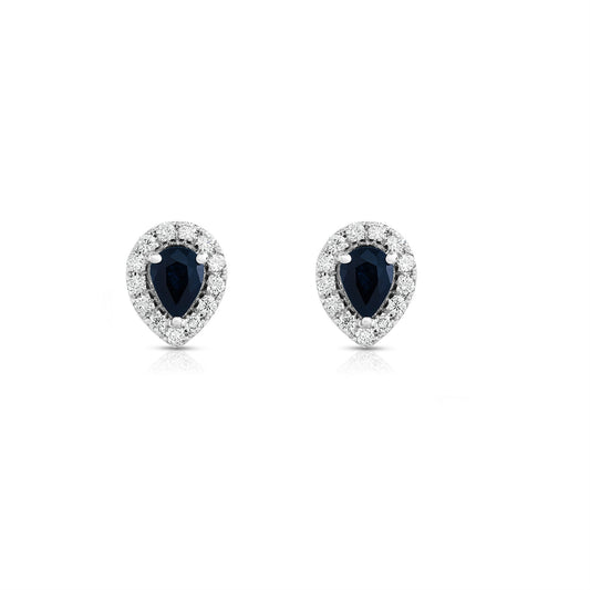 Blue Sapphire and 0.25Ct Diamond Pear Shape Earrings in 14K White Gold