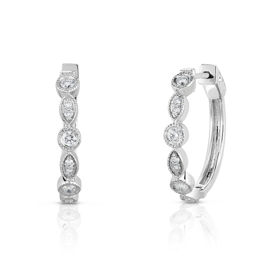 0.38Ct Diamond Milligrain Hoop Earrings in 14K White Gold