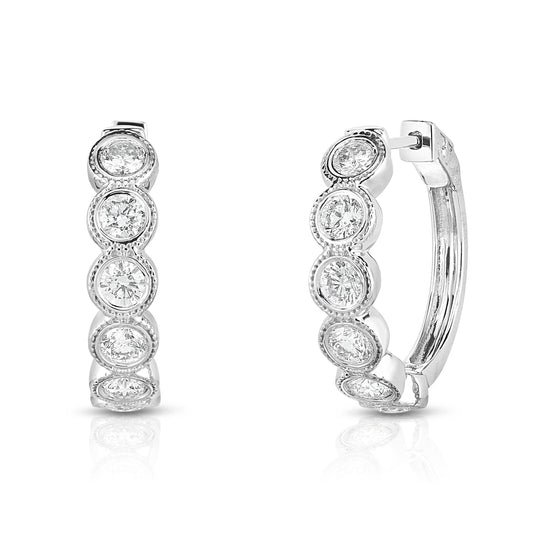 1.50Ct Diamond Bezel Set Hoop Earrings in 14K White Gold
