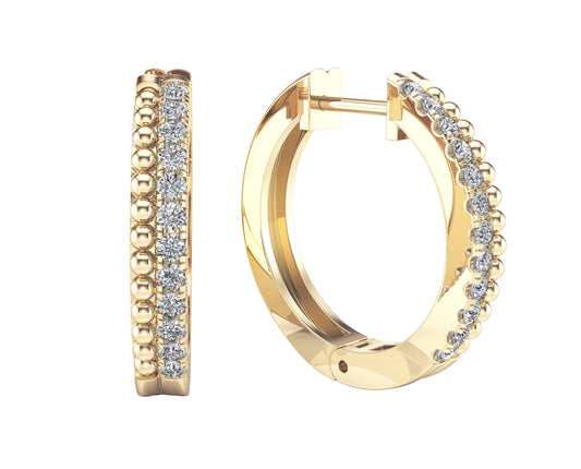 0.35Ct Diamond Bead Huggie Hoop Earring in 14K Gold