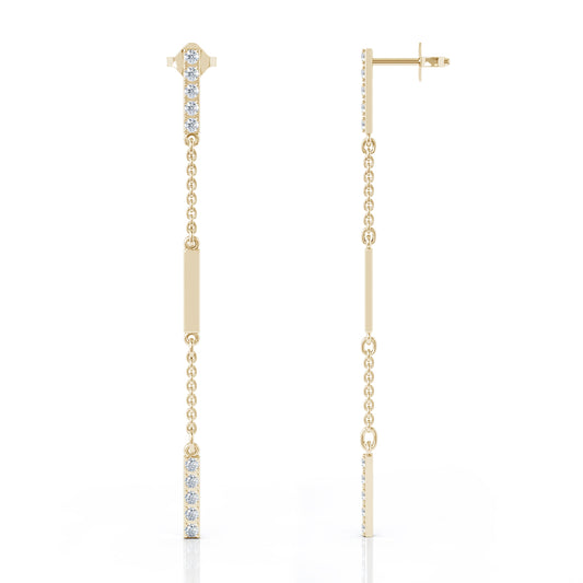 0.35Ct Diamond & Gold Bar Chain Station Earrings in 14K Gold