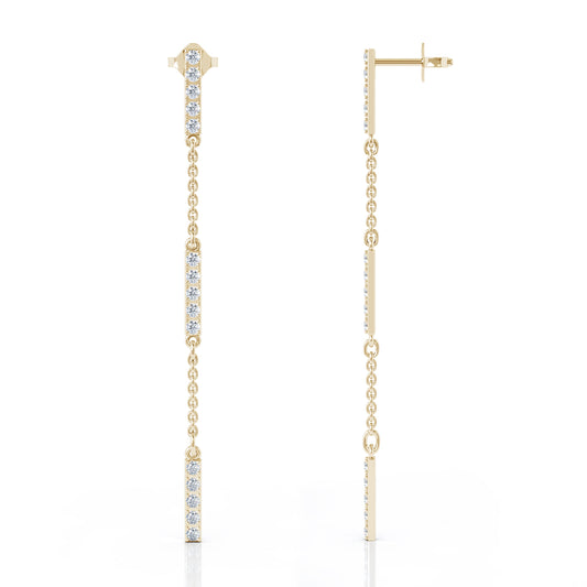 0.50Ct Diamond Bar Chain Station Earrings in 14K Gold