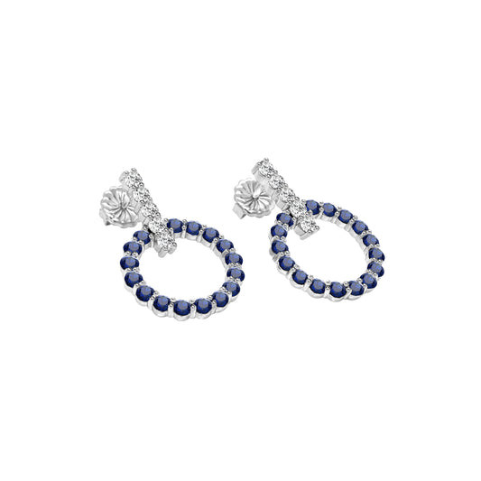 Blue Sapphire & 0.70Ct Diamond Circle Earrings in 14K White Gold