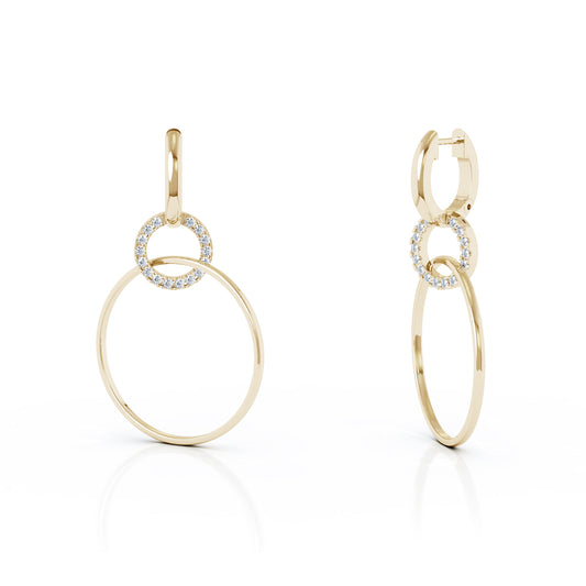 0.40Ct Diamond 47MM Three Hoop Dangle Earrings in 14K Gold