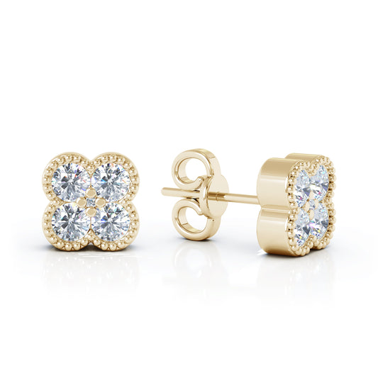 0.35Ct Diamond Antique Design Flower Earrings in 14K Gold