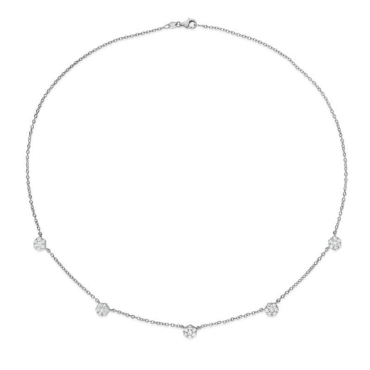 1.20Ct Diamond Cluster Necklace, 17" in 14K White Gold