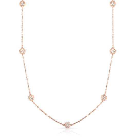 7 Station 0.70Ct Diamond Cluster Necklace, 18" in 14K Gold