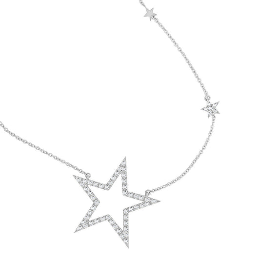 1.00Ct Diamond Star Necklace, 17"-18" in 14K White Gold
