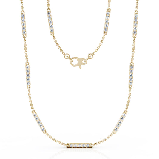 0.65Ct Diamond Bar Chain Station Necklace, 20" in 14K Gold