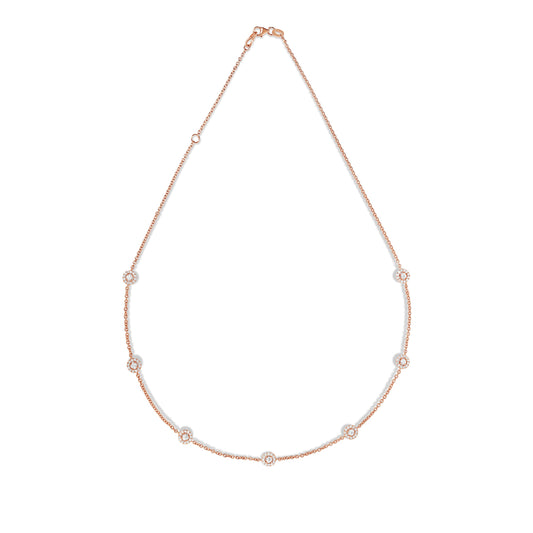 7 Station 1.70Ct Diamond Cluster Necklace, 16"-18" in 14K Rose Gold