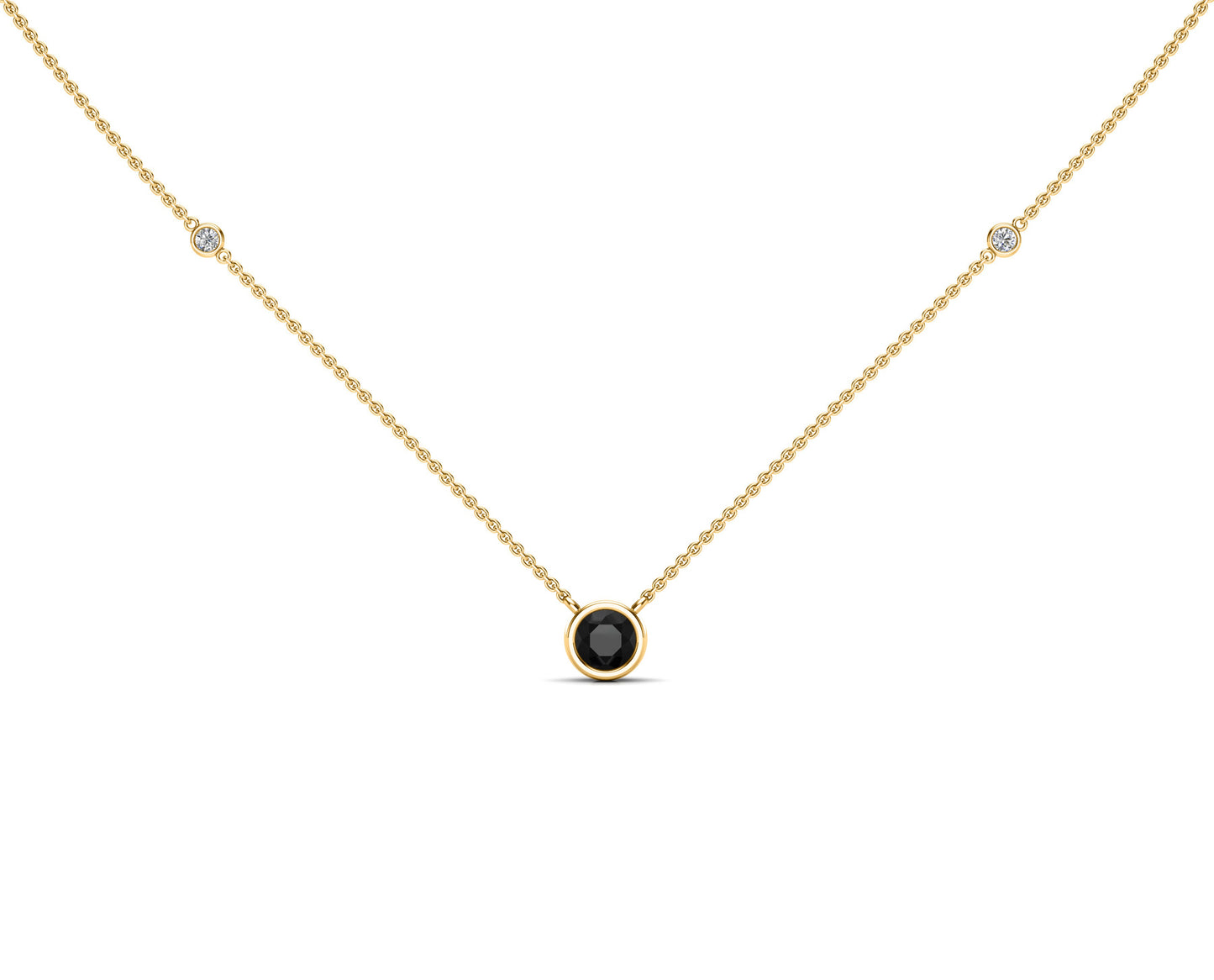 5MM Gemstone & Diamond Accent Necklace, 16"-18" in 14K Gold