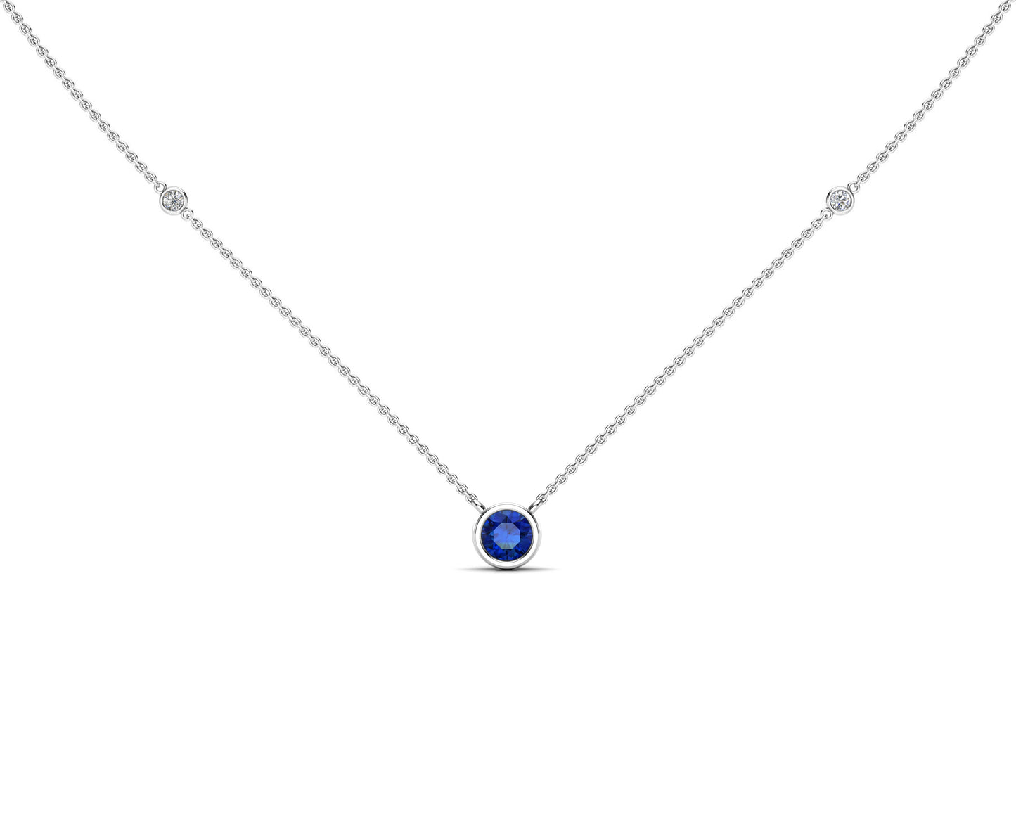 5MM Gemstone & Diamond Accent Necklace, 16"-18" in 14K Gold