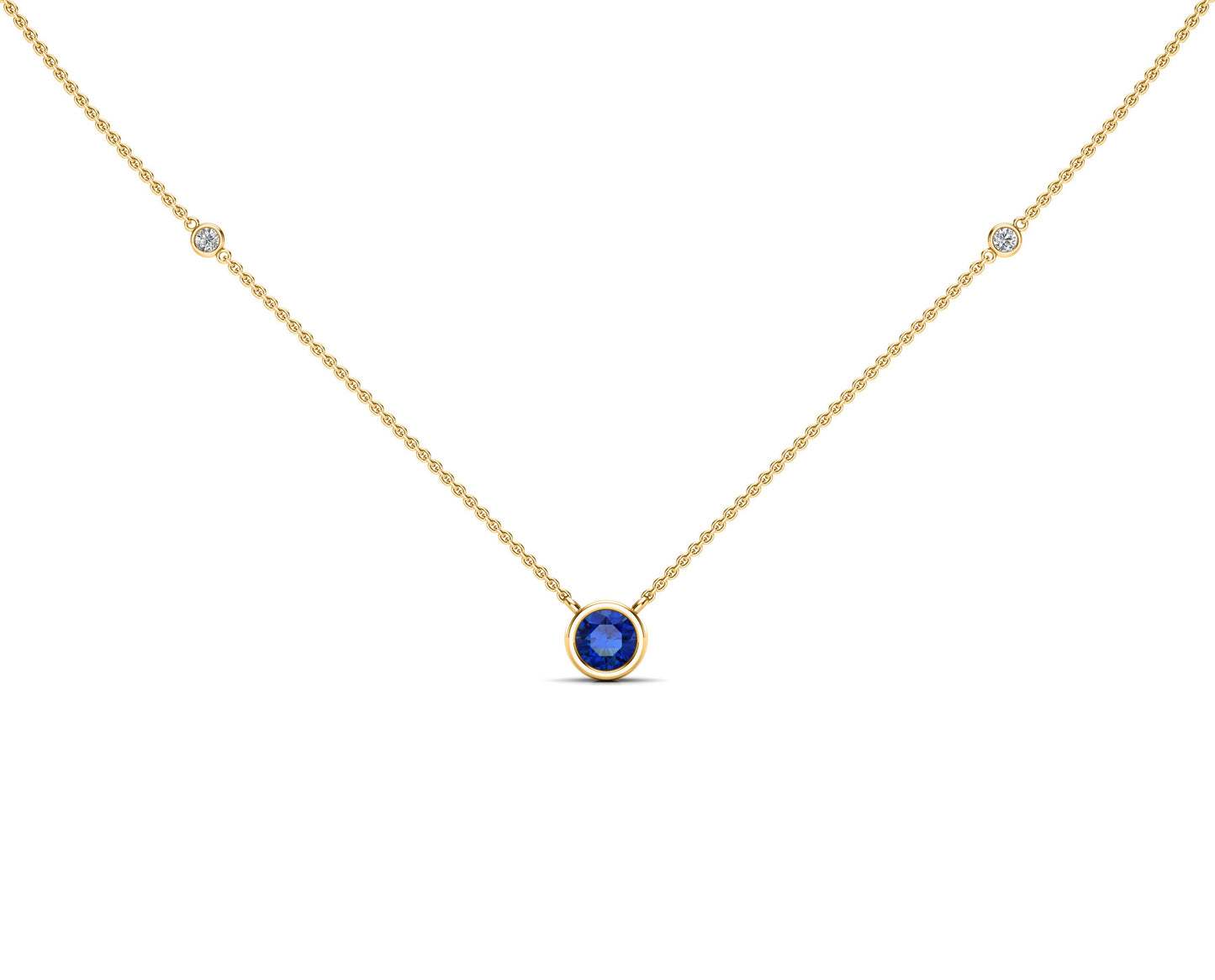 5MM Gemstone & Diamond Accent Necklace, 16"-18" in 14K Gold