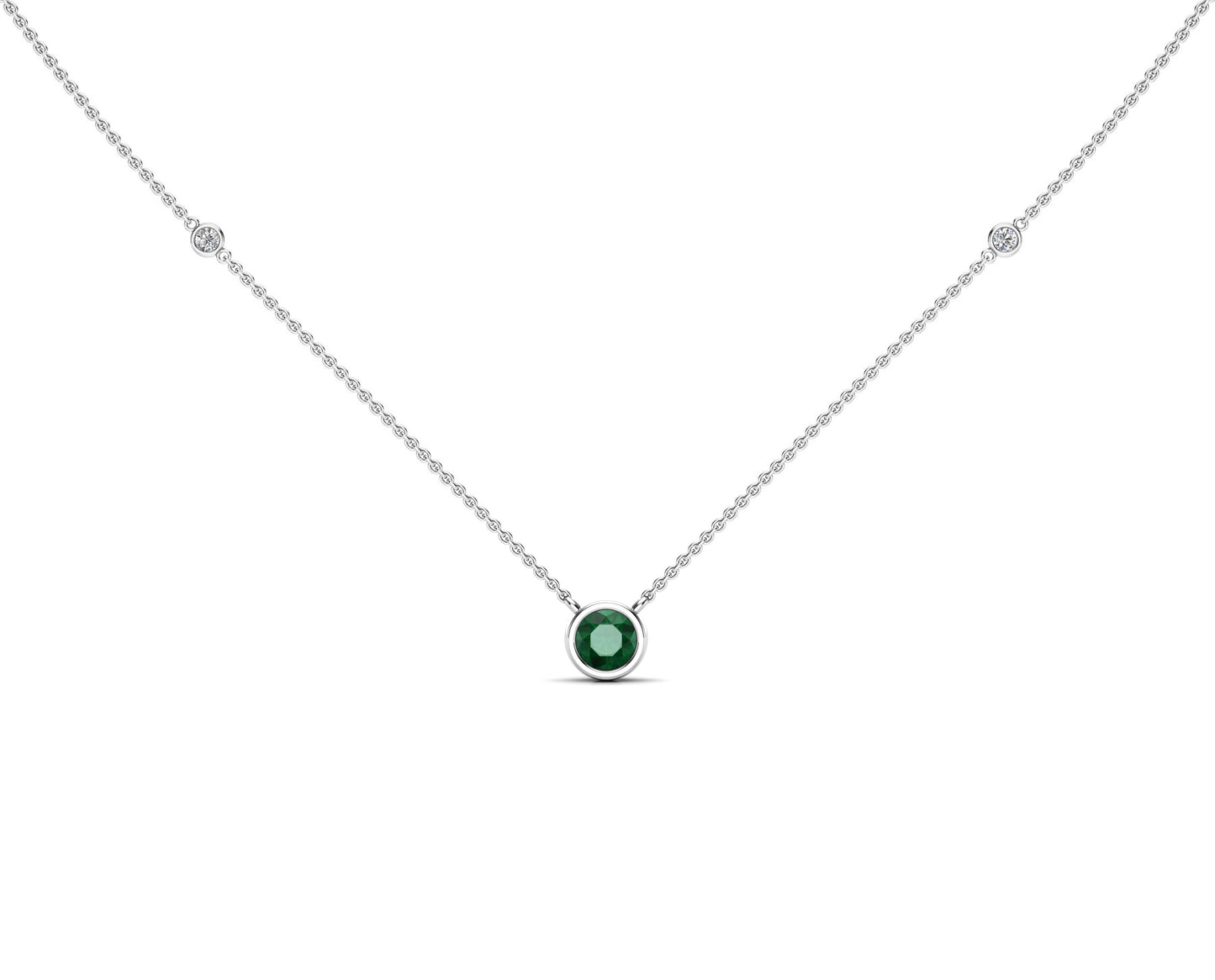 5MM Gemstone & Diamond Accent Necklace, 16"-18" in 14K Gold