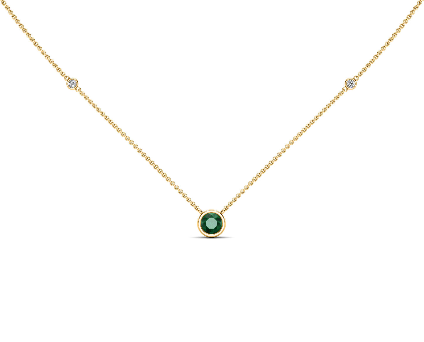 5MM Gemstone & Diamond Accent Necklace, 16"-18" in 14K Gold