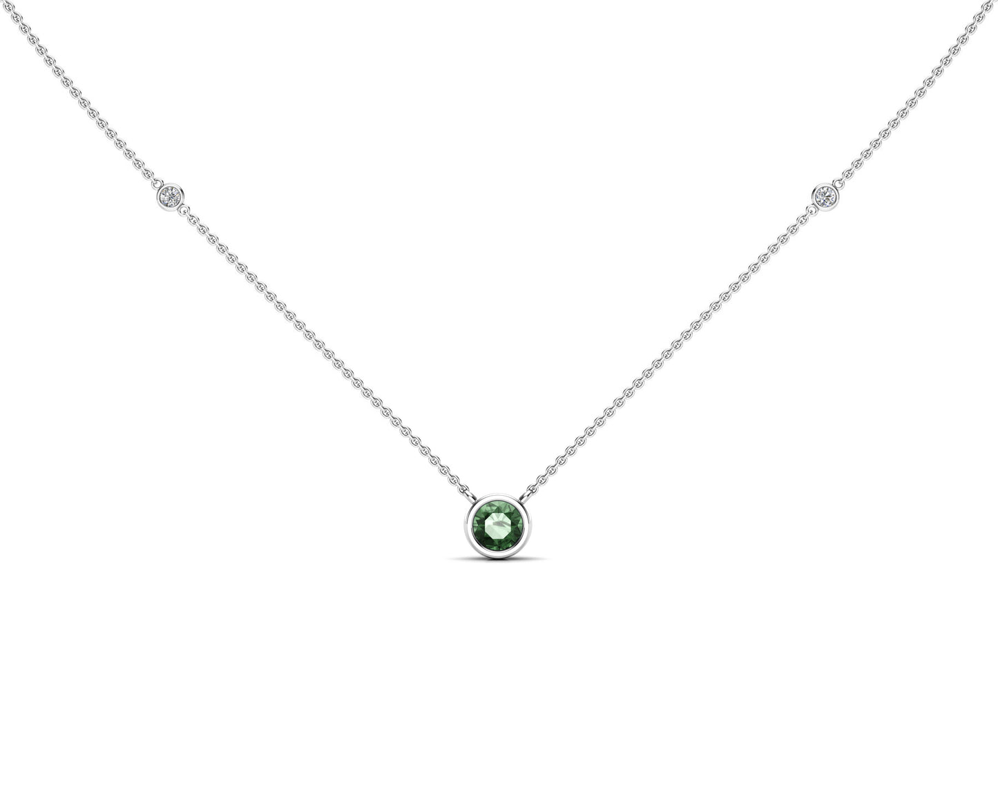 5MM Gemstone & Diamond Accent Necklace, 16"-18" in 14K Gold
