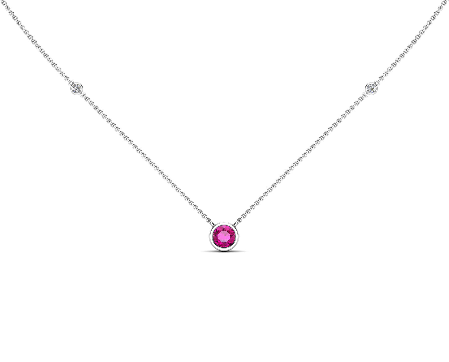 5MM Gemstone & Diamond Accent Necklace, 16"-18" in 14K Gold