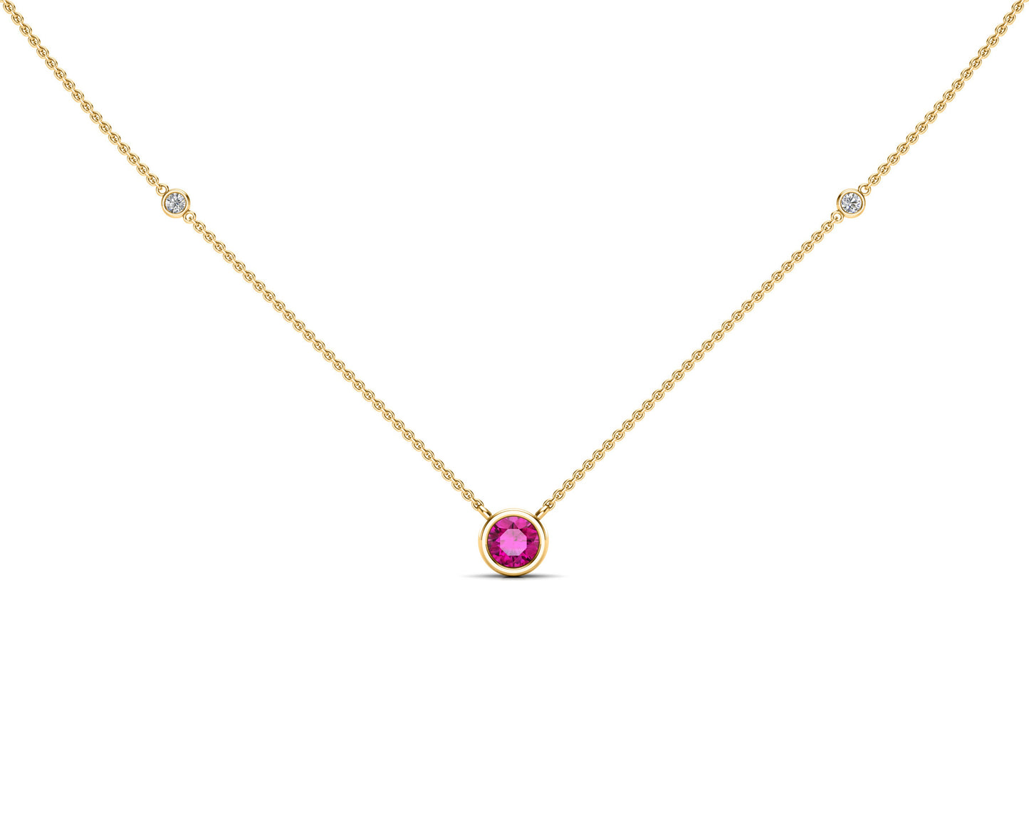 5MM Gemstone & Diamond Accent Necklace, 16"-18" in 14K Gold