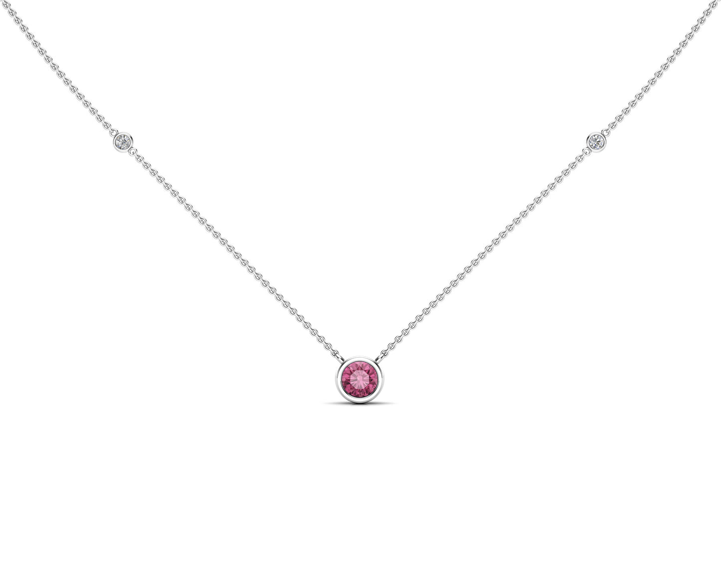 5MM Gemstone & Diamond Accent Necklace, 16"-18" in 14K Gold