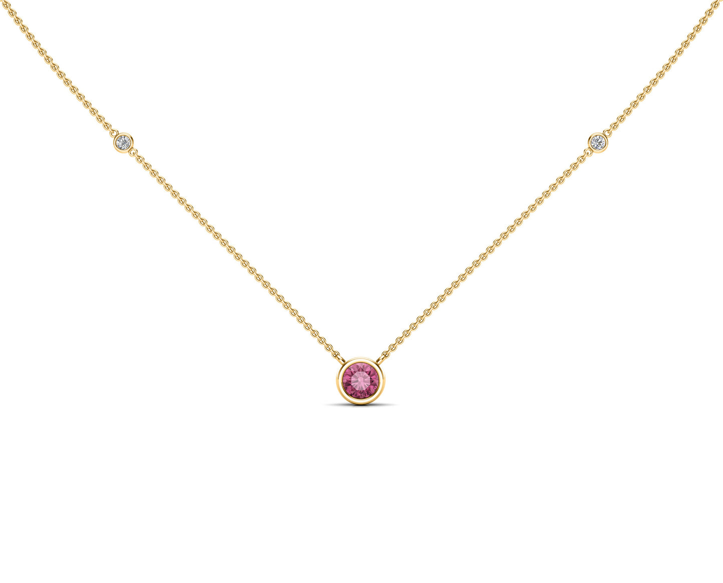 5MM Gemstone & Diamond Accent Necklace, 16"-18" in 14K Gold