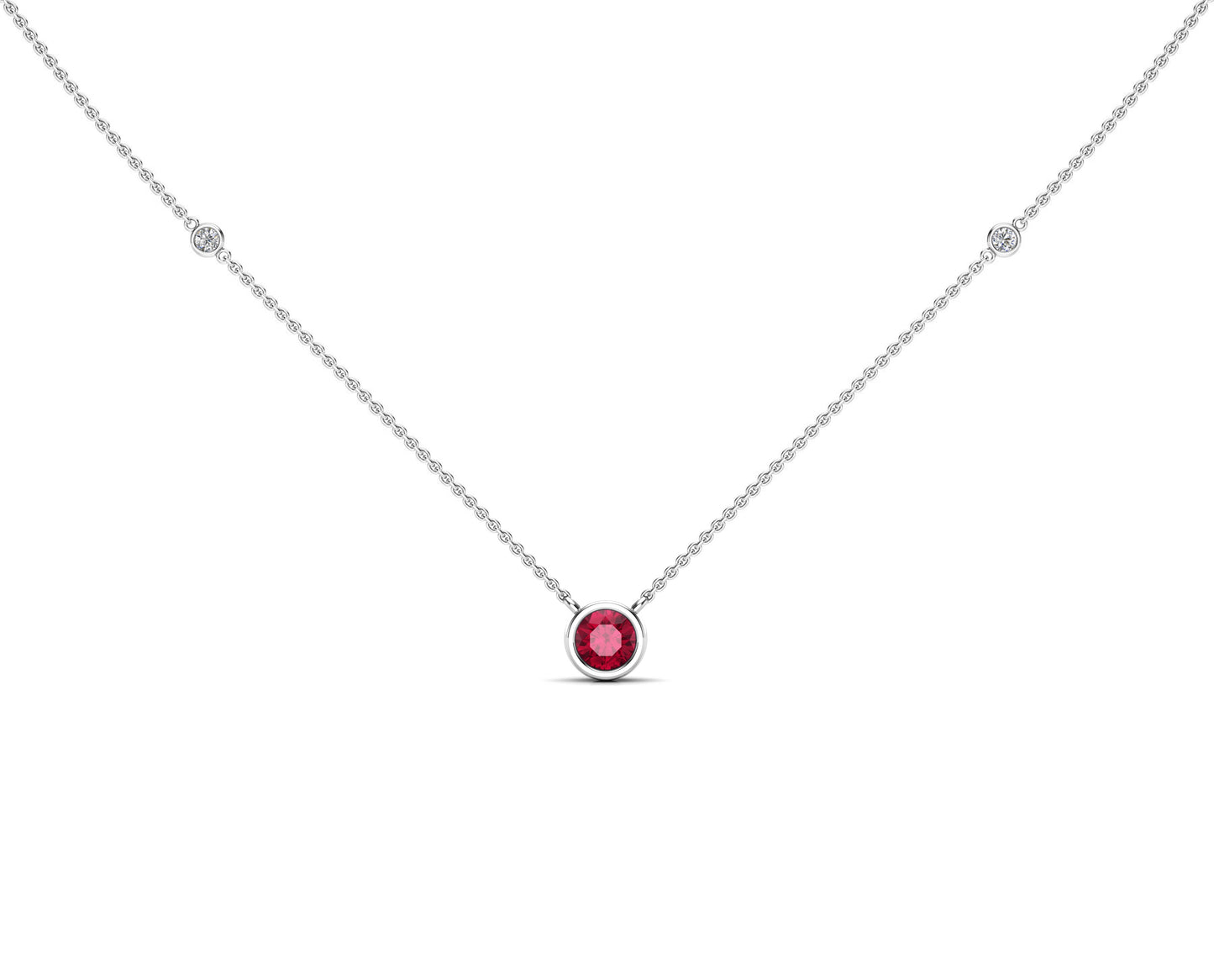 5MM Gemstone & Diamond Accent Necklace, 16"-18" in 14K Gold