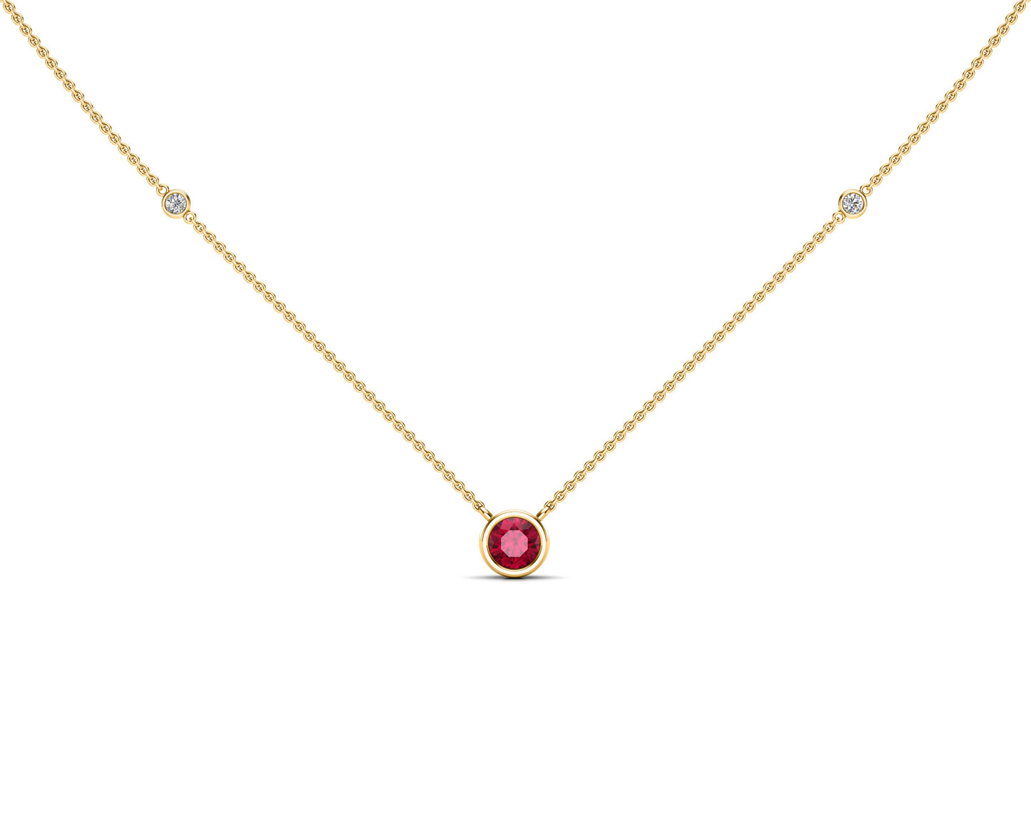 5MM Gemstone & Diamond Accent Necklace, 16"-18" in 14K Gold