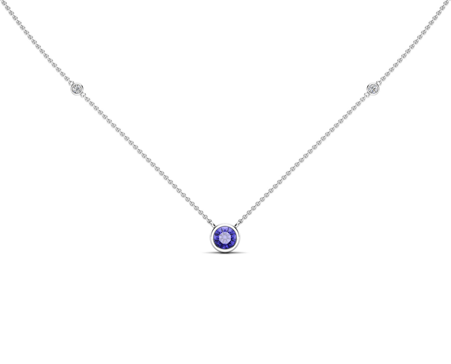 5MM Gemstone & Diamond Accent Necklace, 16"-18" in 14K Gold
