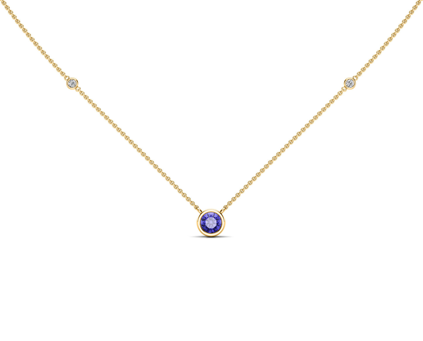 5MM Gemstone & Diamond Accent Necklace, 16"-18" in 14K Gold
