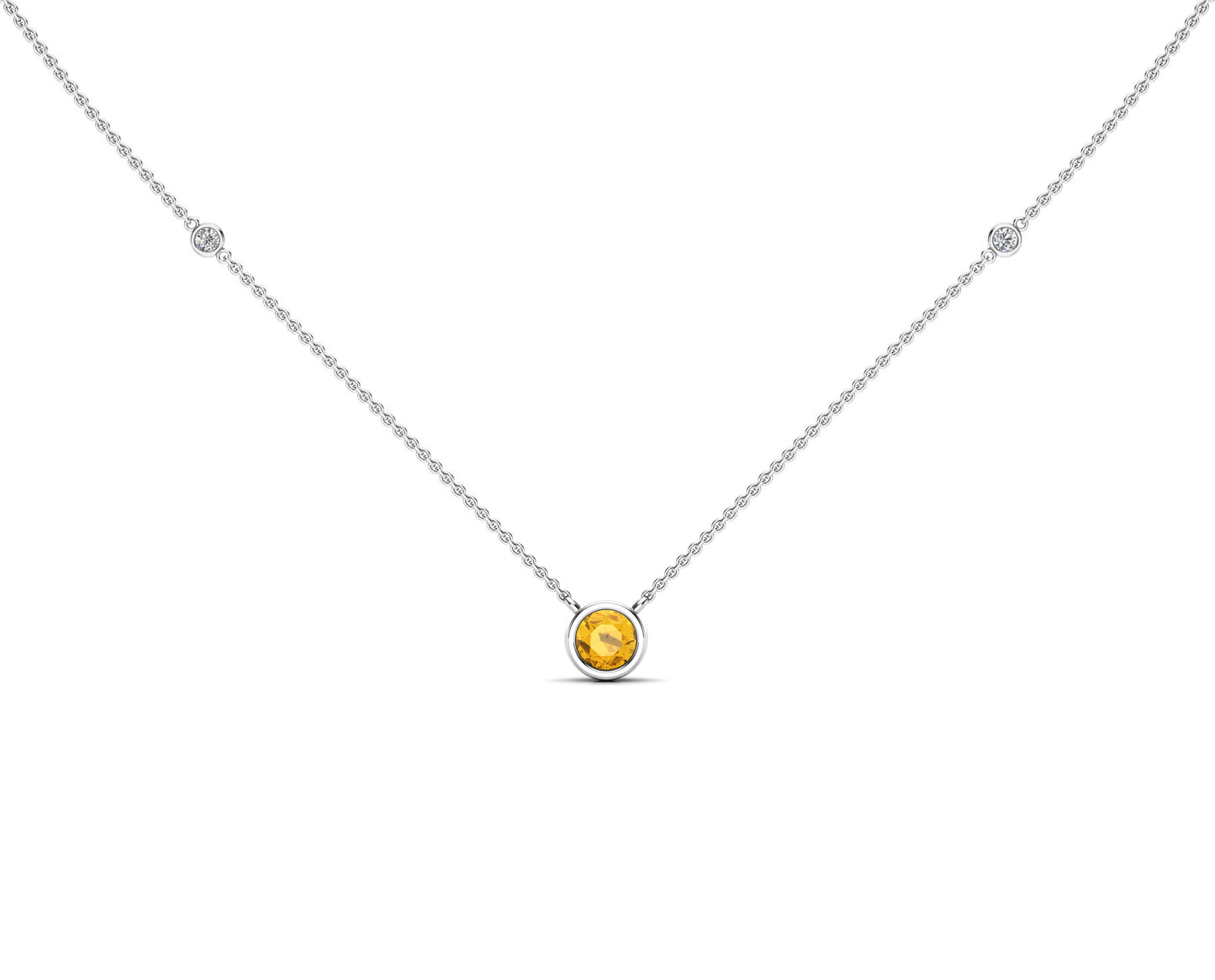 5MM Gemstone & Diamond Accent Necklace, 16"-18" in 14K Gold