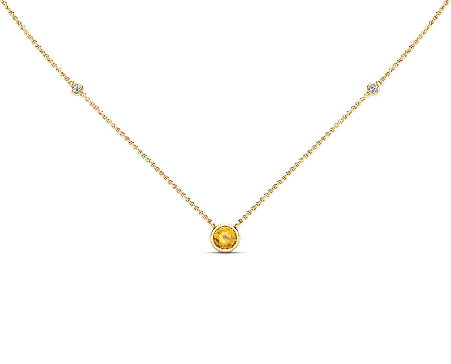 5MM Gemstone & Diamond Accent Necklace, 16"-18" in 14K Gold