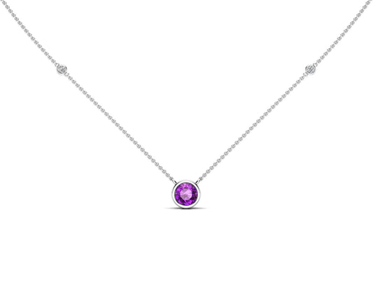 6MM Gemstone & 0.06Ct White Diamond Accent Necklace, 16"-18" in 14K Gold