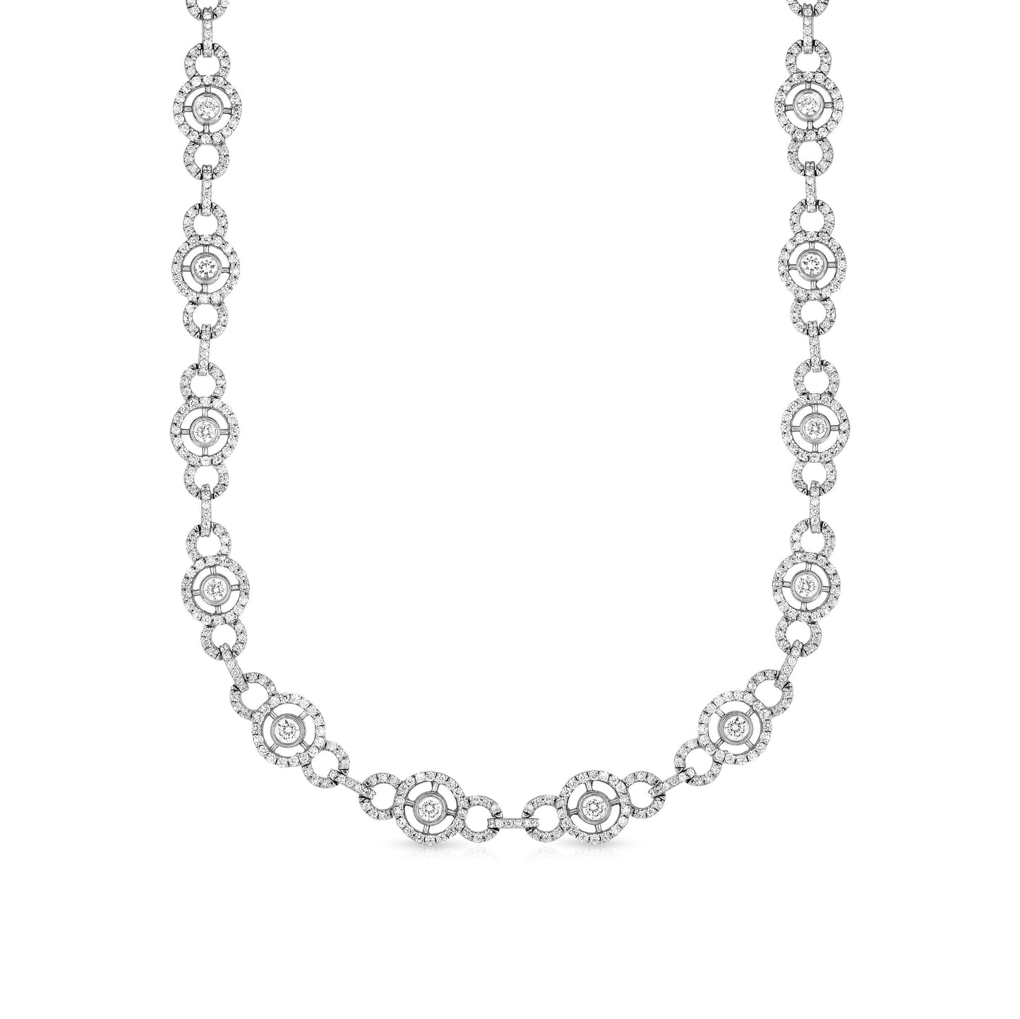 9.70Ct Diamond Halo Link Necklace in 14K White Gold