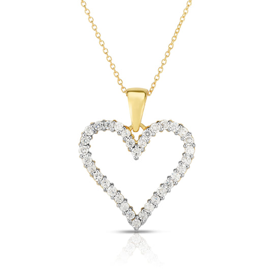 1.00Ct Diamond Heart Pendant, 18" Gold Chain in 14k Gold