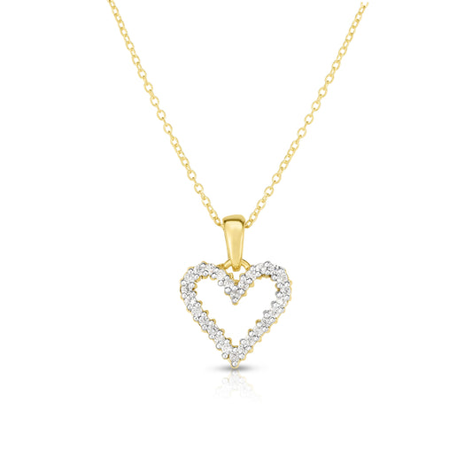 0.25Ct Diamond Heart Pendant, 18" Gold Chain in 14K Gold