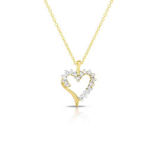 0.22Ct Diamond Heart Pendant, 18" Gold Chain in 14K Gold