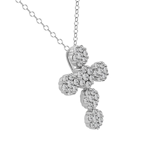 Cluster Diamond Cross Pendant in 14K White Gold