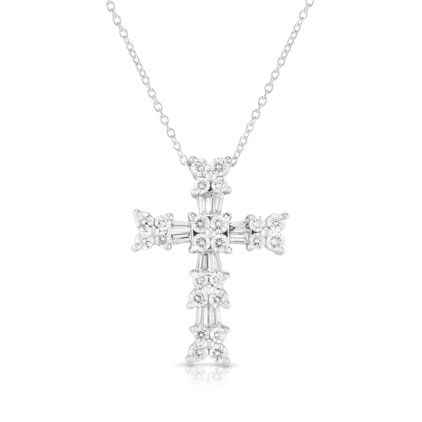 1.10Ct Diamond Cross Pendant With 18" Gold Chain in 14K White Gold