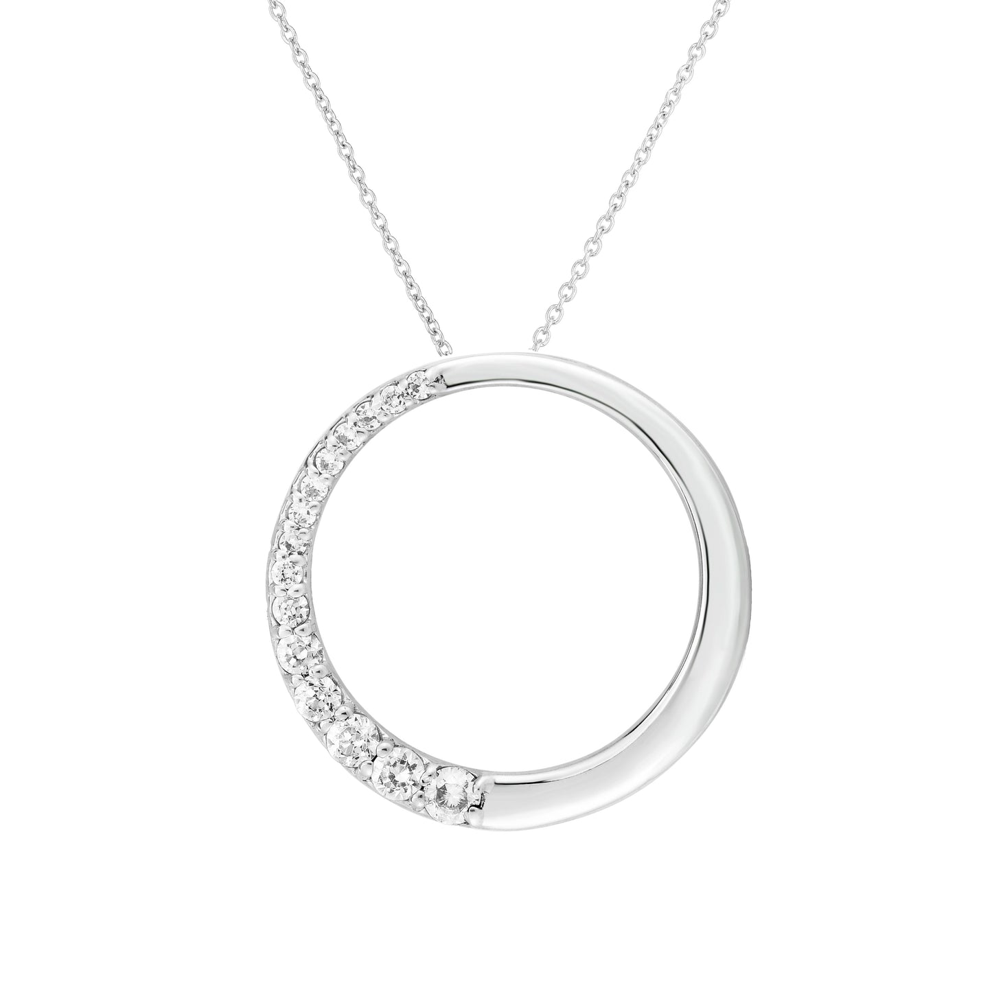 0.42Ct Diamond Circle Pendant, 18" Gold Chain in 14K White Gold